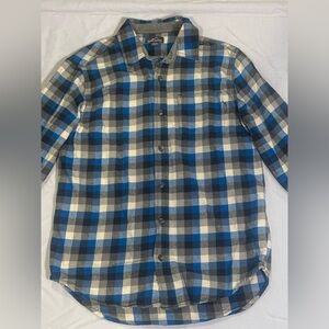 Eddie Bauer Plaid Flannel Shirt Mens Medium Blue Gray Button Up Cotton